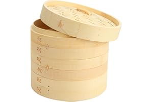 QTLCOHD Bamboo Steamer 8 Inch 3 Tier Dumpling Steamer Basket for Cooking Small Food Steamers for Dim Sum Bao Bun Rice Vegetab
