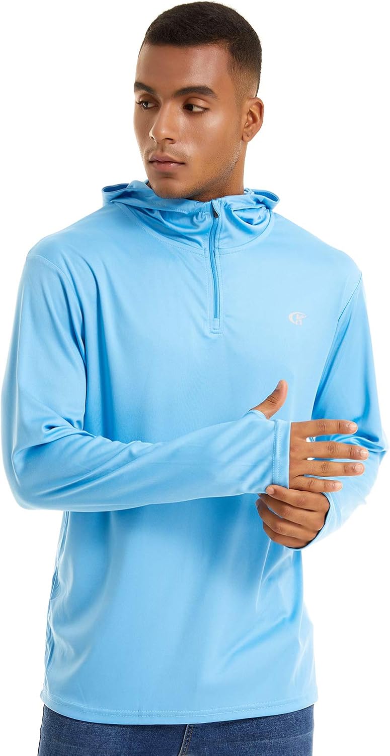 Satankud Mens UPF 50+ UV Sun Protection Athletic Hoodie Thumb Long Sleeve Fishing Shirt at  Men’s Clothing store