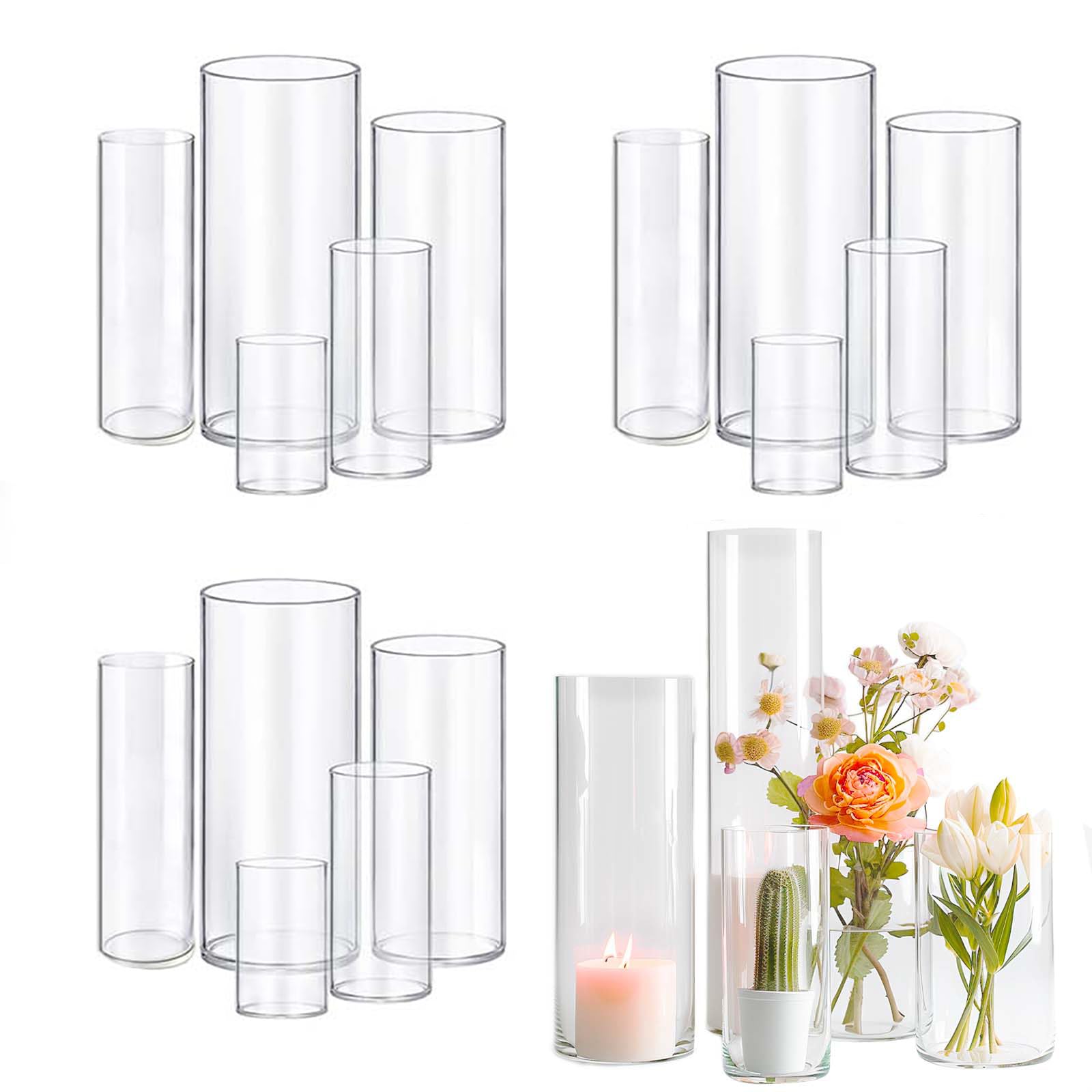 Photo 1 of 15pcs Cylinder Vases for Centerpieces Small Flower Glass Vases Clear Vase Home Decor Centerpiece Table Flower Vase Decorations for Wedding Decoration?Holiday Mixed Sizes Tall