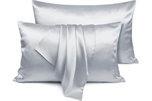 LULUSILK King Silk Pillow Cases 2 Pack with Hidden Zipper, 100 Pure Mulberry Silk Pillowcases for Hair and Skin, Silvergrey