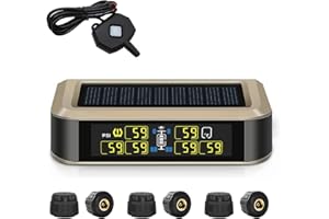 B-Qtech Tire Pressure Monitoring System RV TPMS Solar Power Wireless Tire Pressure Monitor with Repeater and 6 Sensors for Motorhome Travel Trailer Tow Pressure Temperature Real-time Alarm 0~200PSI