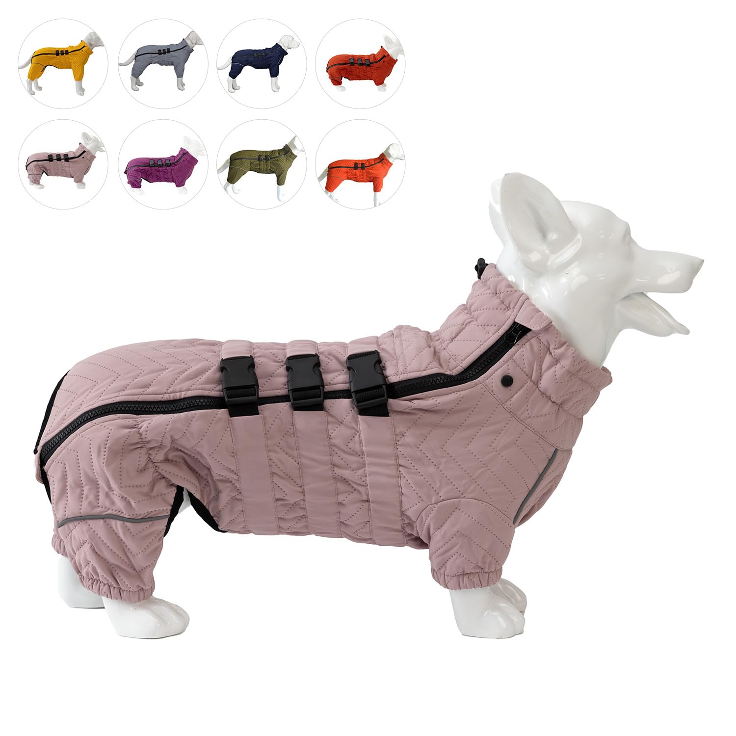 Photo 1 of Lovelonglong Warm Dog Coat Double Layers Dog Vest, 4 Legs Covered Windproof Waterproof Reflective Warm Dog Vest Outdoor Skating Dog Costume for Corgis Dachshund Dog Lotus Pink D-M
