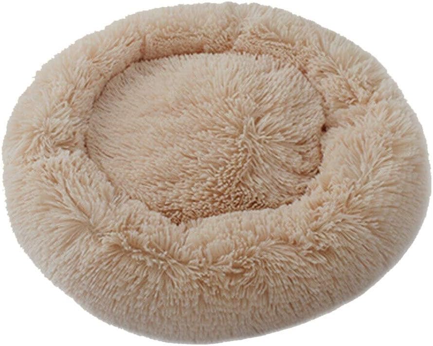 Mkiki Pet Dog Cat Calming Bed Round Nest Warm Soft Plush Comfortable for Sleeping Winter (50cm, light coffee)