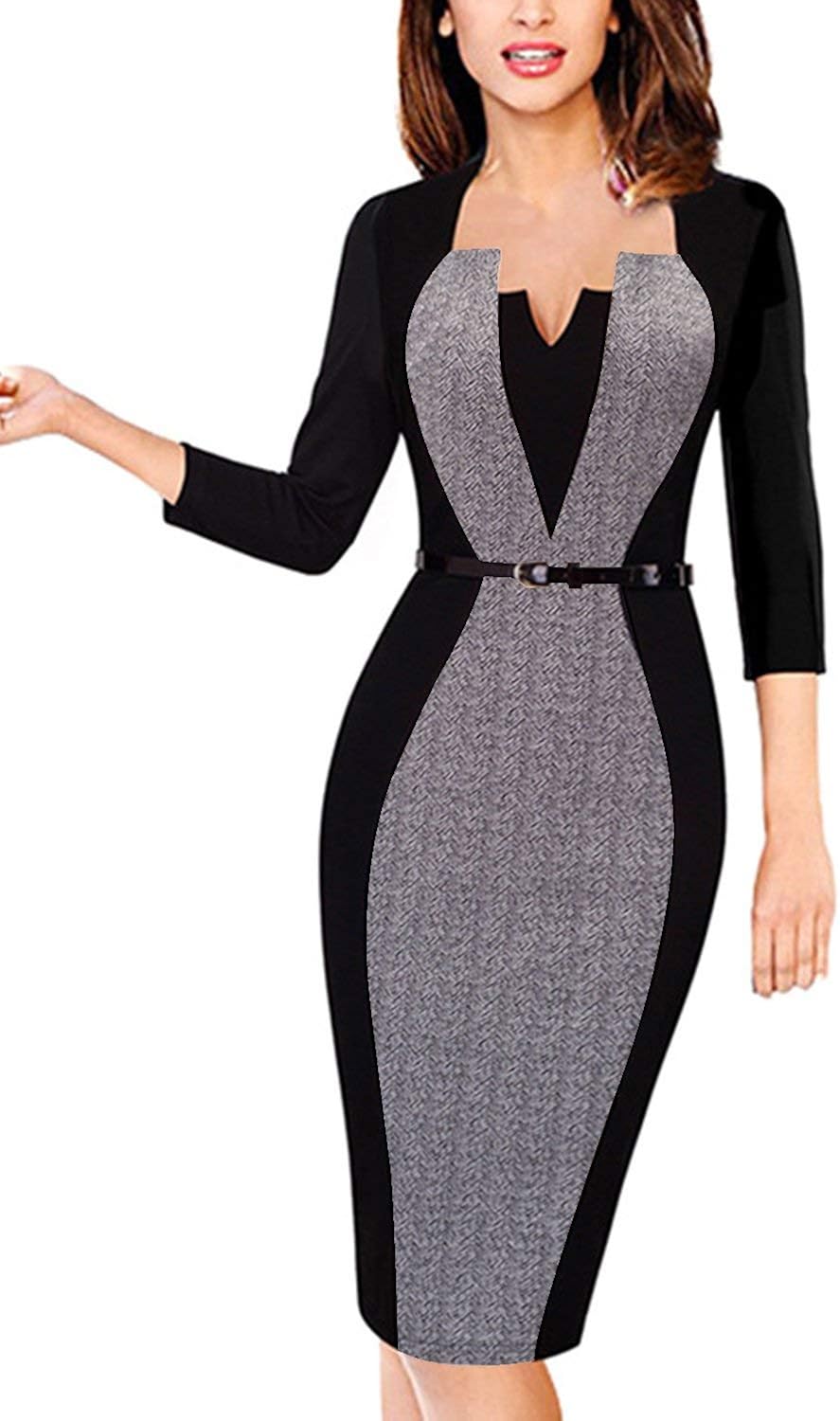 GRACE KARIN Damen Cocktailkleid - 3/4 Ärmel Mit V-Ausschnitt & Taschen