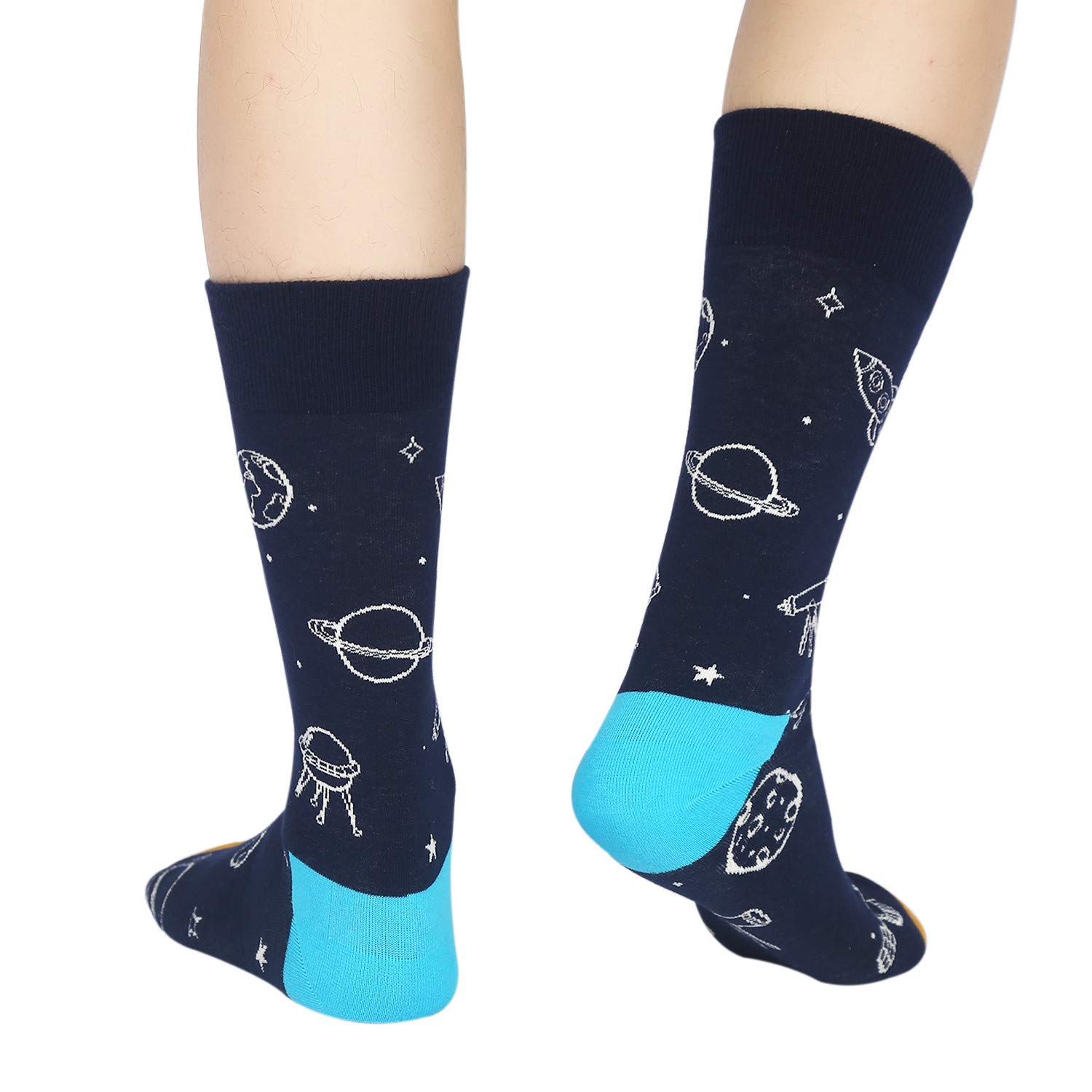 Mens Space Novelty Crew Socks Funny Crazy Socks Alien Astronaut Planet Pizza Casual Socks