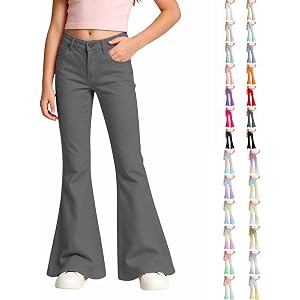 Girls School Uniform Flare Leg Pants High Waist Bootcut Bell Bottoms | Girls Flare Leggings, with Pockets, Kids School Unifor