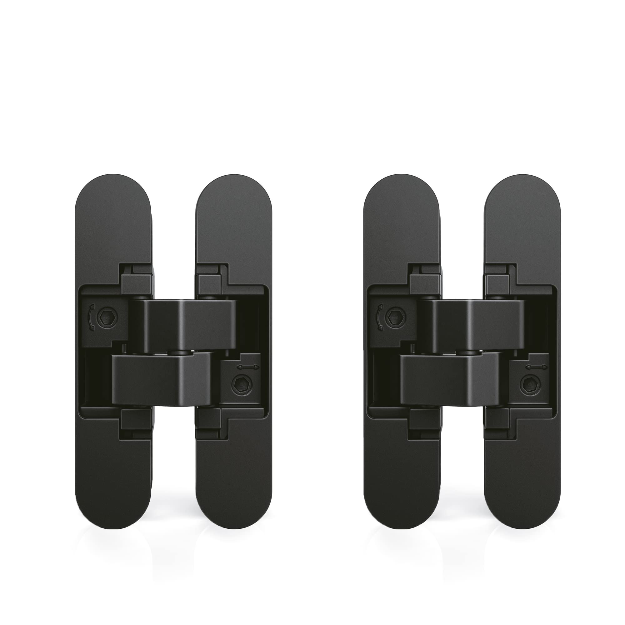 Invisible Hinge for Access Doors, Set of Two Invisible Hinges for Heavy Doors, 40 Kg (88,2 lb) Load, 180º Aperture, zamak, Black