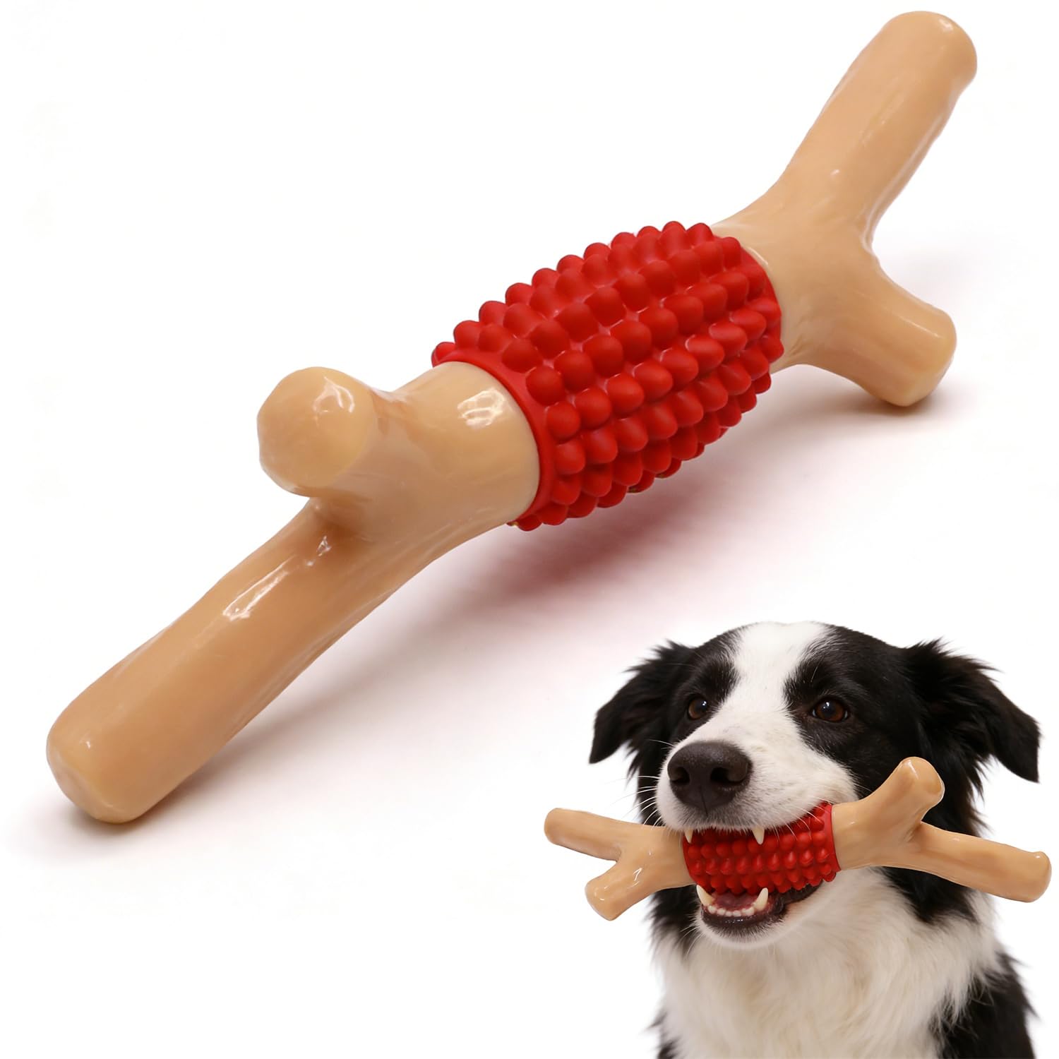 SCHITEC Dog Chew Toy for Aggressive Chewers, Tough Big Nylon & Rubber Teething Stick with Real Bacon Flavor for Large Medium Breed