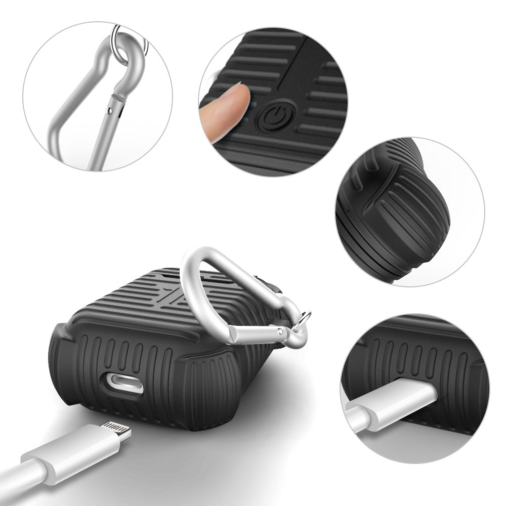 AirPods Case, AirPods Silicone Cover and Skin-Soft Silicone Case Shock Proof Dust/Dirt Proof case for Apple AirPods Charging Case MeanLove (Black)