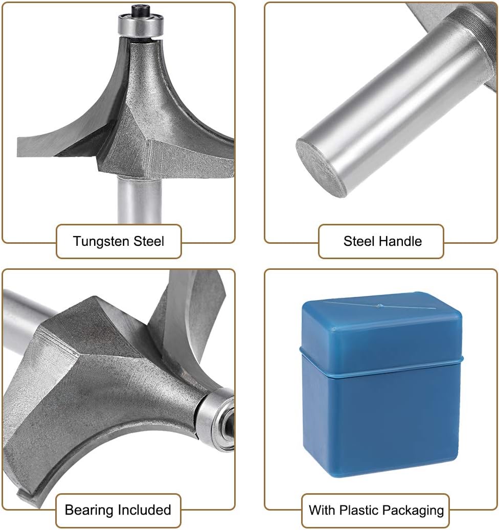sourcing map Router Bit 1/2 Shank 2-1/4 inch Cutting Dia Round Over Corner 2 Flutes Tungsten Steel for Woodworking Milling Cutter Tool - Image 5