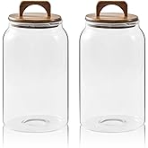 Sweejar Large Glass Candy Jars with Wooden Lids, 1 Gallon Glass Jar with Lid, Sugar/Flour Storage Containers, Big Glass Canisters with Airtight Lid, 2 Pack, Hand Lid
