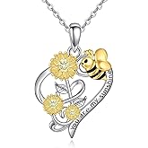 UCADRIT Bee Necklace 925 Sterling Silver Sunflower Pendant with Music Note Jewelry for Women Mom