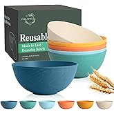 Perlapoc Unbreakable Large Cereal Bowls 40 OZ, Wheat Straw Bowls Set of 6, Alternative Plastic Bowls for Kitchen, Outdoors, Microwave & Dishwasher Safe Bowl Set for Salad, Cereal, Soup, Ramen, Multi