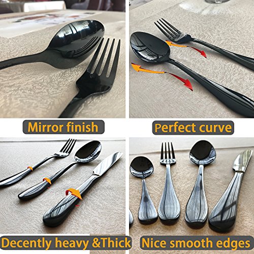 Stainless Steel black Silverware Set,30-Piece Flatware Set Suitable for Families, Kitchens, Hotels or Restaurants - Service for 6 (Mirror Black) - Thumbnail 4