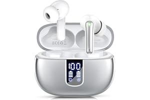 FOXOTIN Ear Buds Wireless Earbuds - Bluetooth 5.3 Headphones (48H Playback) Built in Mic with LED Display Charging Case, IP7 Waterproof Earphone for iPhone Andriod Phones Laptop Sports Workout - Silvery