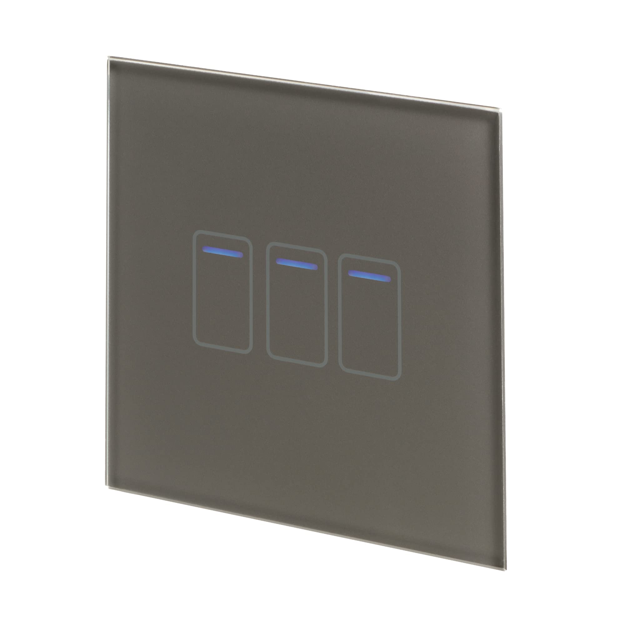 Retrotouch Crystal Touch Switch | LED Light Indicator | 3 Gang 1 Way 300W | Stylish Grey Glass Finish | Screwless Front | 35mm Back Box No-Neutral Required | Luxury Home & Bathroom Light Switches