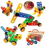Skoolzy STEM Toys for Boys and Girls - Nuts & Bolts Engineering Toys for Toddlers - Building Blocks Construction Set for Age 5, 4, 3, 2 | 87 Pc Toddler Educational Toys Box Activities Guide