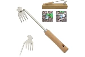 ATLODAS Weeding Artifact Uprooting Weeding Tool, Upgrade Garden Weeding Tools 4 Teeth Dual Purpose Weeder, Manganese Steel Forged Hand Weed Puller Garden Weed Pulling Tool (A-12inch)