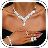JAKAWIN Bridal Wedding Jewelry Set Silver Rhinestone Prom Necklace Earring Bracelet Set for Women