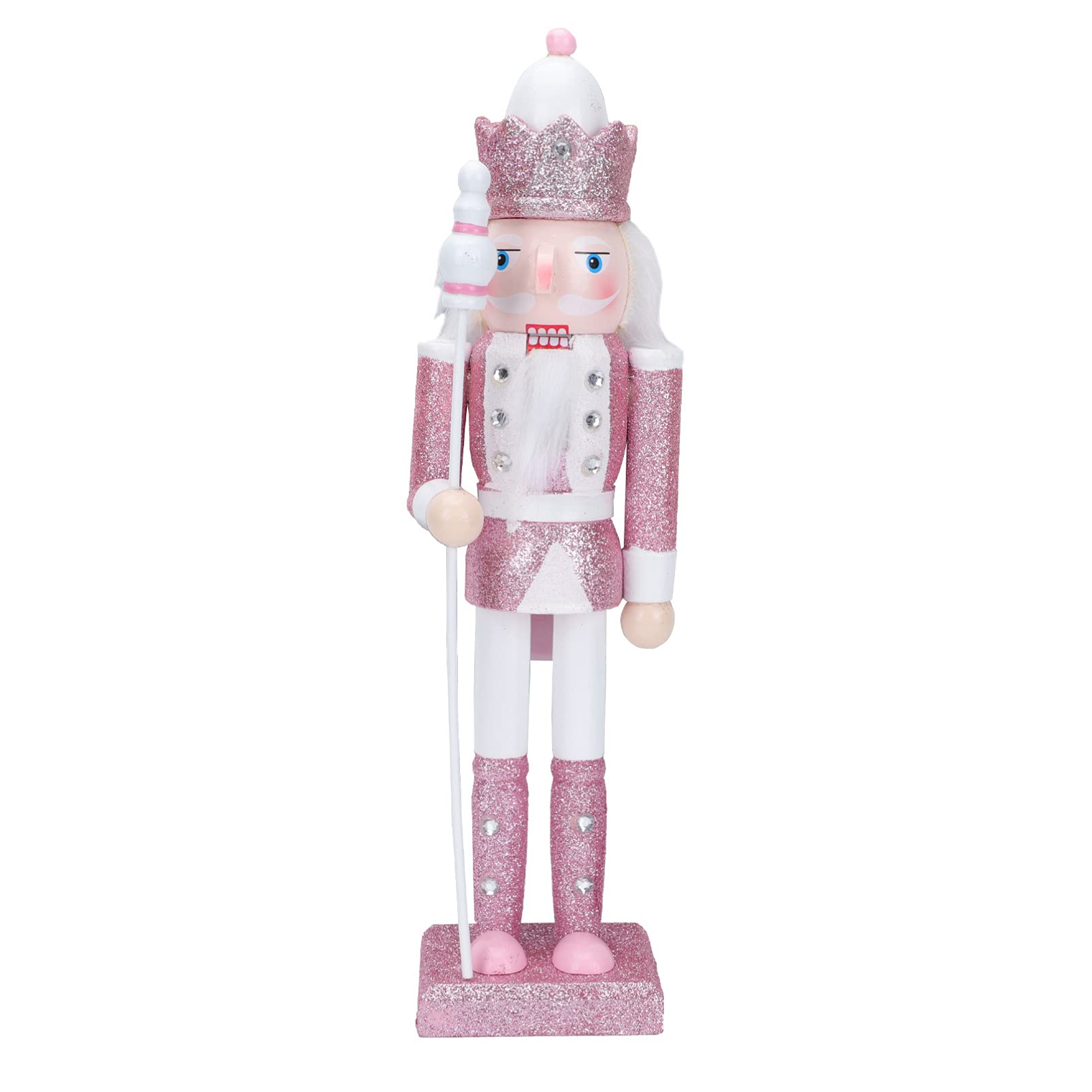 Amosfun Christmas Wood Soldier Nutcracker Ornament Glitter Collectible Nutcracker Figures Toy Traditional Royal Jacket Crown Xmas Table Puppet Doll for Holiday Home Decor Pink