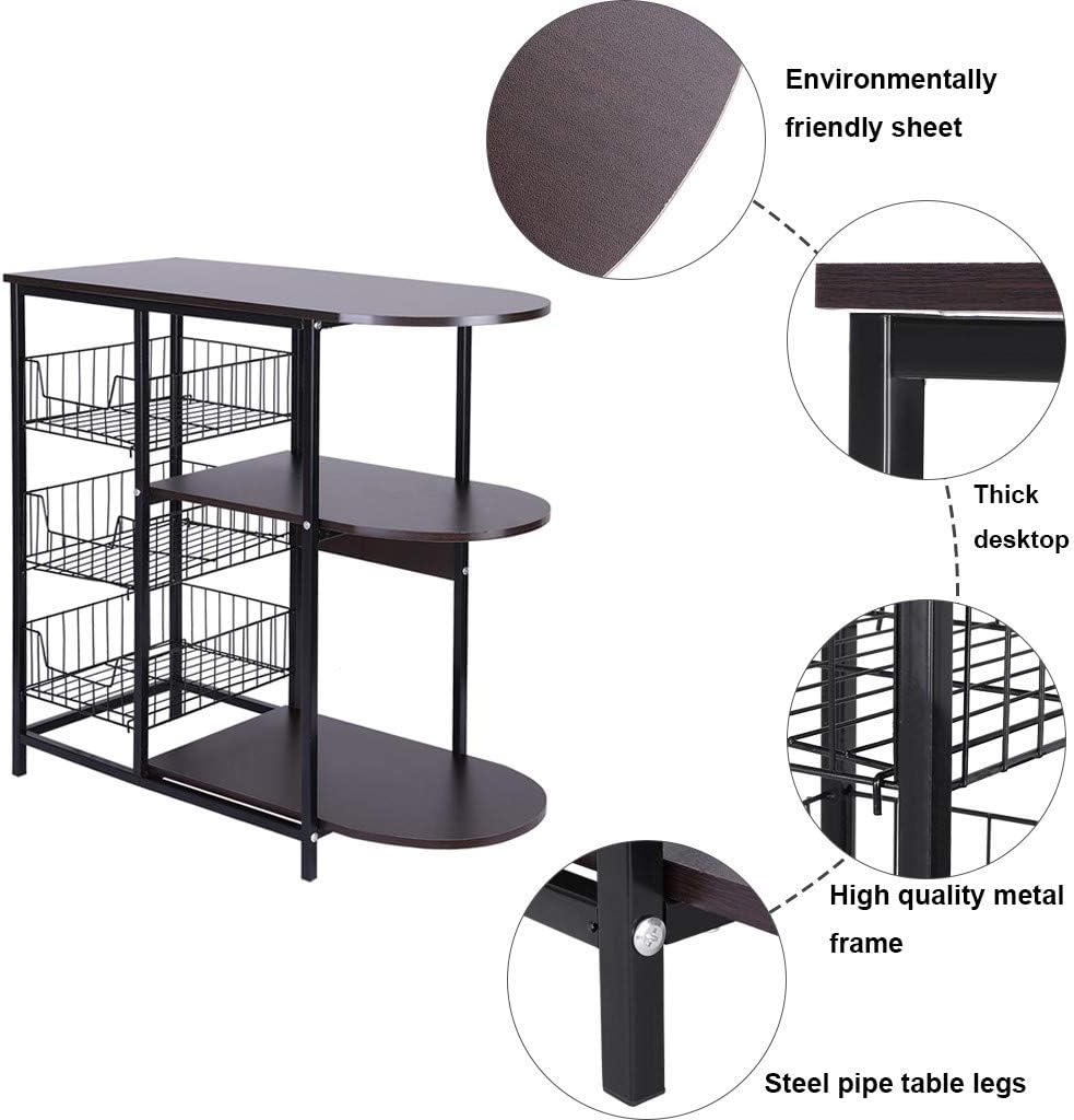 Us Fast Shipment 3-Tier Kitchen Baker's Rack Microwave Oven Stand Workstation Shelf Storage Baskets Large Size Storage Shelf (Black, 31.5 x 13.0 x 29.5 inches) - Standing Baker's Racks