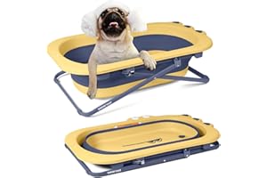 BEBEROAD PETS Pet Bathtub Collapsible Pet Bath Tub Height Adjustable Portable Dog Cat Bathing Tub for Small Medium Pets-Foldable Pet Shower Tub with Drainage Hole, Yellow, 23.6 x 12.6 x 8.3 Inches