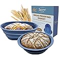 Superbaking Premium Silicone Sourdough Bread Proofing & Baking Basket Set - Includes Oval & Round Foldable Bowls (9.5 Inch) - Oven & Dishwasher Safe, Gifts for Artisan Bakers - Blue