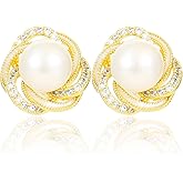 14k Gold Plated Pearl Rhinestone Stud Earrings for Women Jewelry