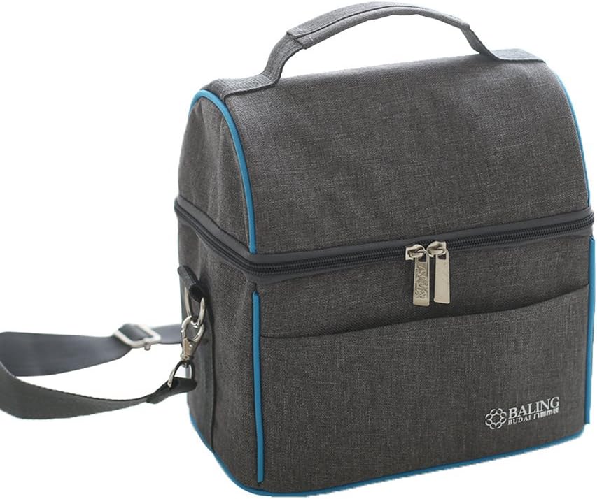 Baling Gray Blue Washable Oxford Cloth Cooler Bag Insulated Lunch Bag Tote Shoulder Bags for Work or Picnic