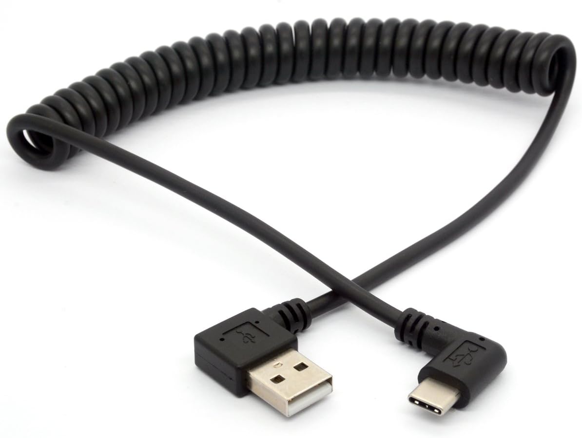 OpenII Coiled USB Type C Cable, Angled USB C to USB A 2.0 Extension Cord 90 Degree USB C Adapter Lead 1.5meter - Image 5