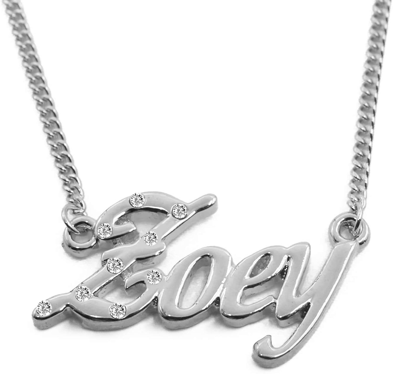 Zoey Name Necklace 18K White Gold Plated Personalized