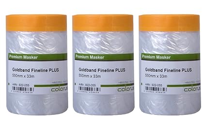 3 x Colorus Goldband Masker Tape PLUS | Malerband mit Abdeck-Folie 55 cm x 33 m | Abdeckband mit Maler-Folie, Innen und Außen