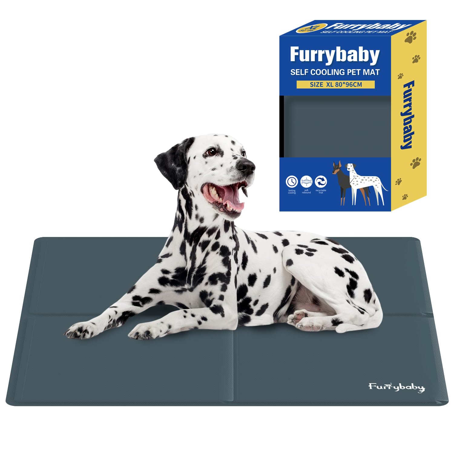 furrybaby Dog Cooling Mat, Pet Bed Dog Mat Self-Cooling Pad Cool Gel Bed Large Dog Cooling Pads Mats, No Need to Refrigerate or Freeze, Apply Indoors Outdoors Car(Grey 80x96cm)