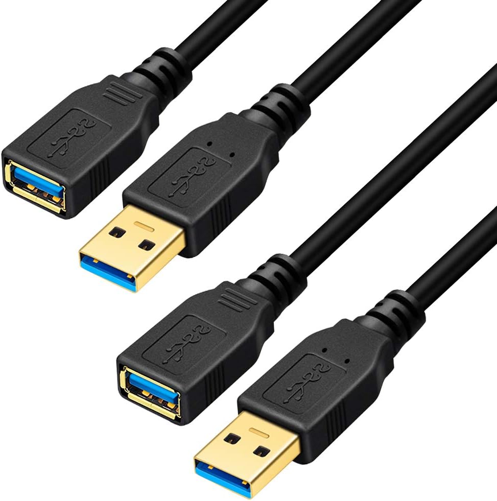 Yeung Qee USB 3.0 Extension Cable 0.5M, High Speed USB 3.0 A Male to A Female Extension Cable (1.5 FT/50cm) - 2 Pack
