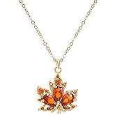 Agriajun Maple Leaf Pendant Gold Necklace for Women, Dainty Fall leaves Dangle Rhinestone Necklaces Prom Wedding Autumn Jewelry Gift