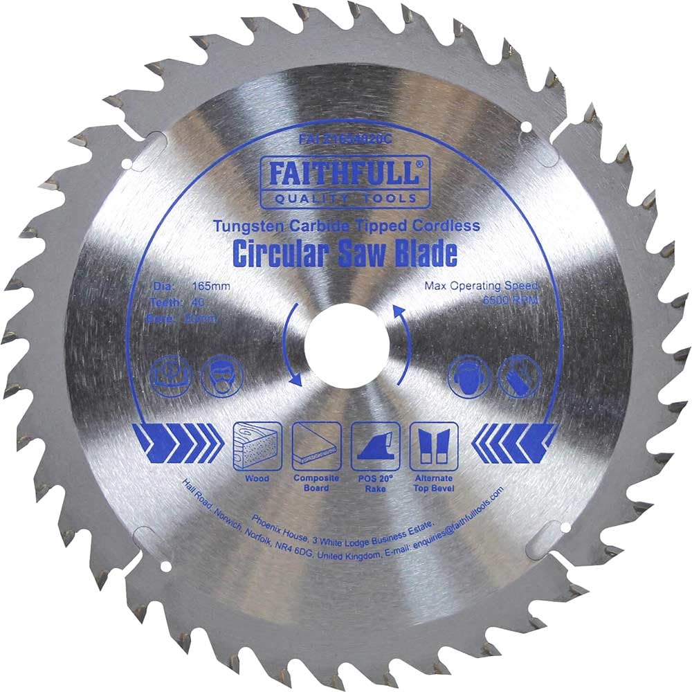 Faithfull FAIZ1654020C TCT Cordless Trimsaw Blade 165 x 40T x 20mm