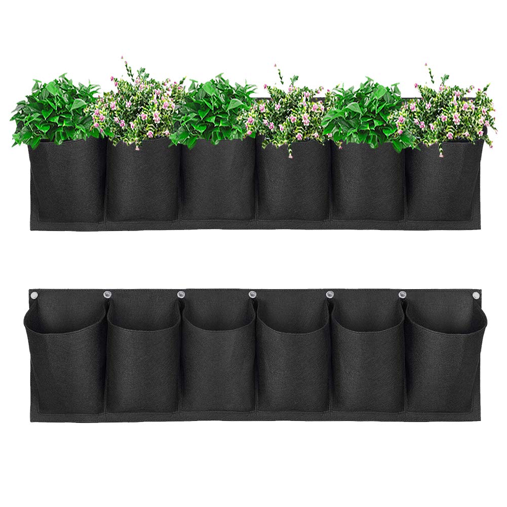 Dsaren 6 Pockets Hanging Vertical Garden Wall Planter Garden Planters Fabric Hanging Plant Grow Bags for Outdoor Indoor Garden Balcony Yards Fence