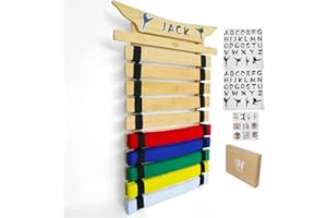 HXRROO Martial Arts Belt Display Rack, Wooden Wall Mount, Karate and Taekwondo Belt Holder