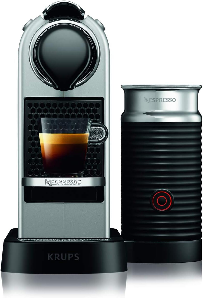 Krups Nespresso CitiZ und Milk XN760B Kaffeekapselmaschine (mit Aeroccino, Thermoblock-Heizsystem, 1 Liter Wasserbehälter, 19 bar) silber