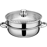 Steamer for Cooking,28cm Steamer Pot with Glass Lid,11 inch Steam Pots with Lid 2-tier for Cooking Veggies Fish Seafood Noodl