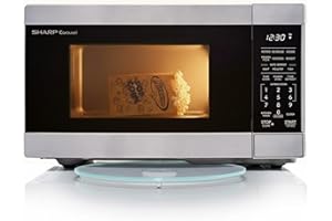 Sharp 0.9 Cu Ft Compact Stainless Steel Countertop Microwave Oven with Carousel Turntable, Small Microwave 900W, Auto Defrost