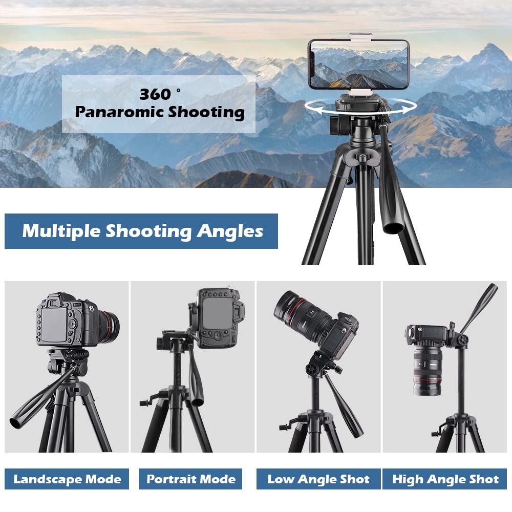 UBeesize 67” Camera Tripod with Travel Bag, Cell Phone Tripod with Bluetooth Remote and Phone Holder, Compatible with All Cameras, Cell Phones, Projector, Webcam, Spotting Scopes