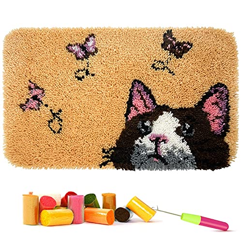 Myriad Choices Latch Hook Rug Kit Black Cat 60x40 cm, DIY Latch Hook Rug Making Kit for Adults Kids Embroidery Kits Cross Stitch Kit Carpet Making Kit Needlework DIY Craft Kits for Home Decor — image 1