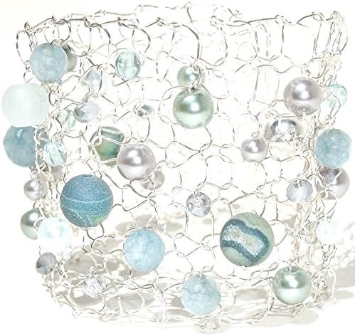 Agate Druzy and Aquamarine Silver Cuff Bracelet