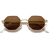 PORADAY Square Sunglasses for Women Men Retro Octagon Metal Sun Glasses Vintage Polygon Shades