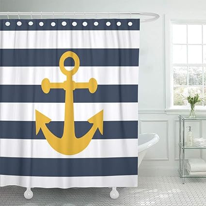 Amazon Com Semtomn Shower Curtain Modern Nautical Navy Blue