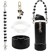 Cup Accessories for Owala Water Bottle 24/32/40oz,Bow Charm、Bow Handle Strap and Water Bottle Boot for Owala Accessories and Stanley Cup Accessories Fits Owala Tumbler, Owala FreeSip (Black, 32oz)