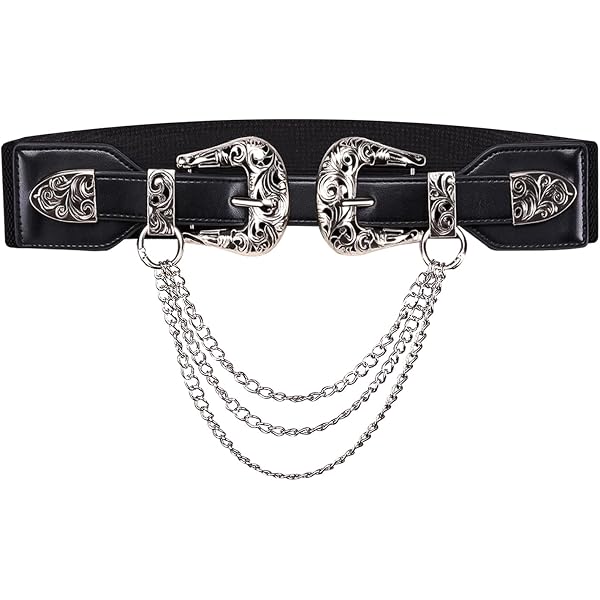 Dubulle Womens Belt Decoration Chain Black Gold Leather  display picture 3