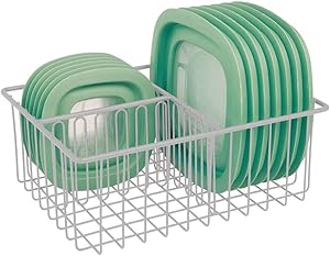 mDesign Metal Kitchen Food Storage Container Lid Holder, 3-Compartment Organizer Bin for Organization in Kitchen Cabinets, Cupboards, Pantry Shelves, Drawers - Light Gray