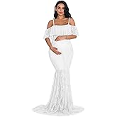 ZIUMUDY Fitted Lace Maternity Gown Ruffle Sleeve Mermaid Off Shoulder Photography Dress Baby Shower